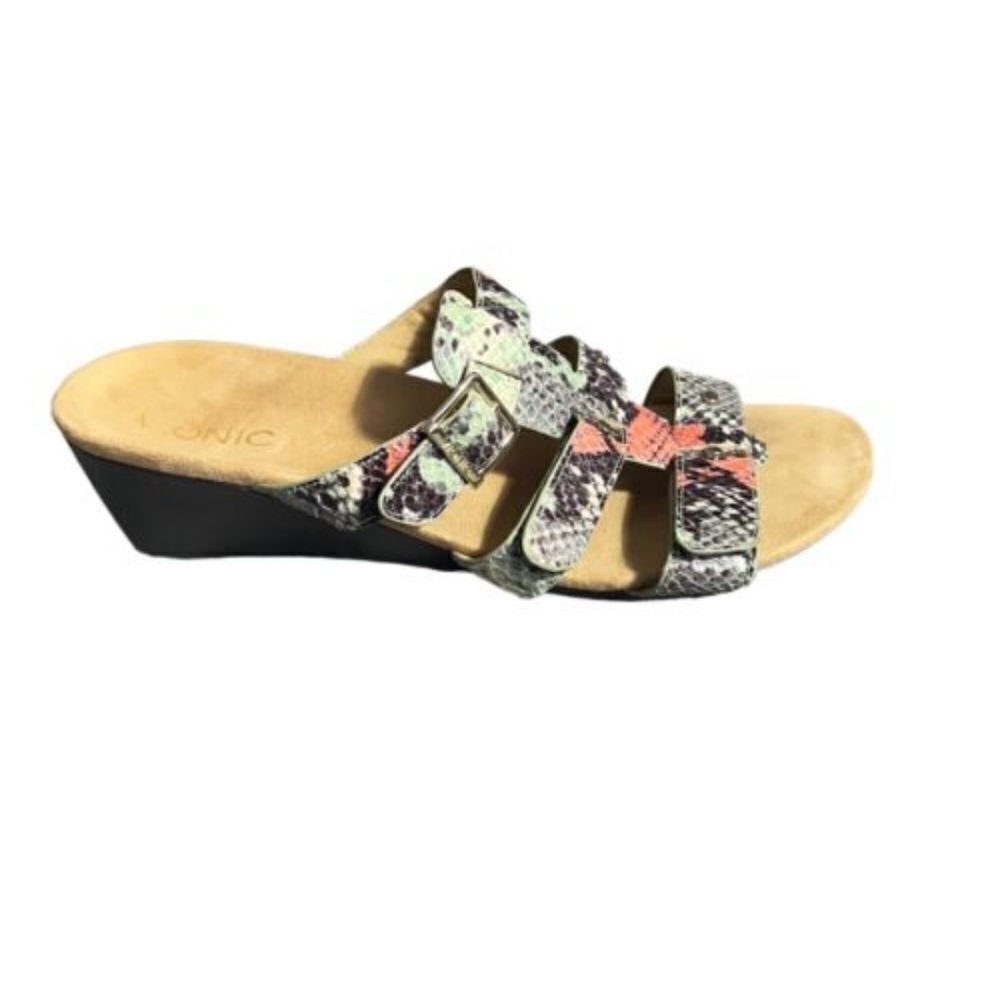 Vionic Multicolor Snakeskin Print Wedge Sandals